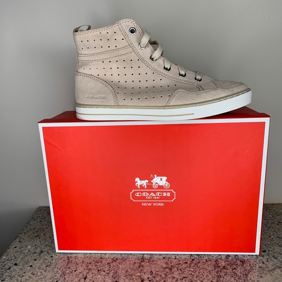 Coach Pita Hightop Suede Cream Sneakers Size 8 - Picture 1 of 5